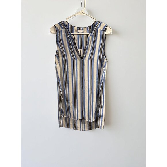 Striped Sleeveless Hi-Lo Tank Top By DR2 In Blue & Beige Size M - Picture 2 of 5